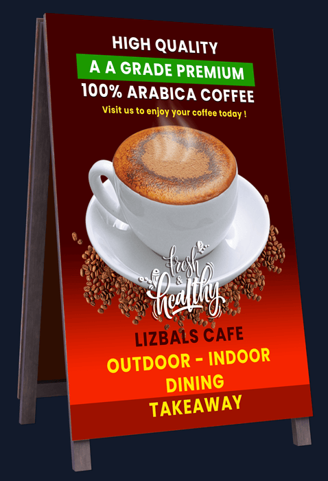 A frame sign design Lizbals Cafe in Adelaide for AA Grade Coffee.